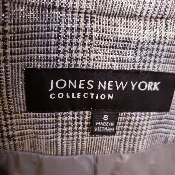 Vintage Jones New York Silver Metallic Plaid Linen Blend Jacket Size 8 GUC - Picture 9 of 11
